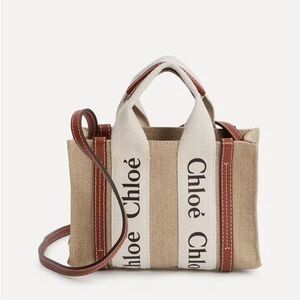 100% Auth Chloe Small Woody Tote bag in linen